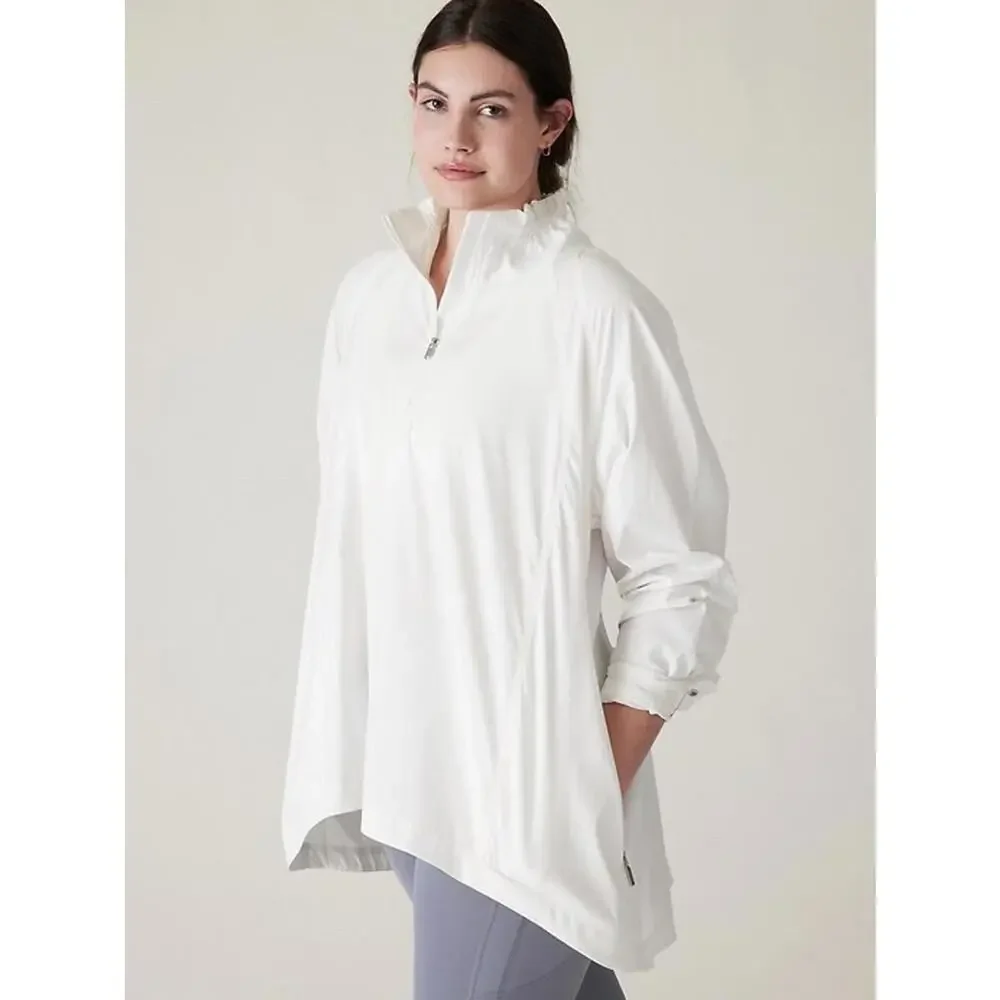 Athleta Advantage Poplin Top Women M White 1/4 Zip Back Yoke Water Repellent Gym - Picture 2 of 9